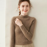 Women’s Cashmere Wool Mock Neck Slim Fit Knit Sweater
