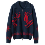 Women’s 100% Cashmere Jacquard Zip Cardigan Sweater with Wide Collar