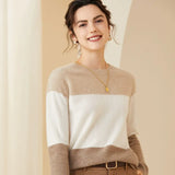 Women’s Cashmere Wool Colorblock Crew Neck Sweater