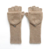 100% Cashmere Convertible Fingerless Gloves  Soft Knit Flip-Top Mittens