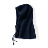100% Cashmere Ribbed Hood Scarf Knit Hooded Neck Warmer with Adjustable Drawstring