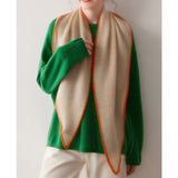 100% Cashmere Contrast Edge Triangle Shawl Soft Knit Shoulder Wrap