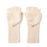 100% Cashmere Convertible Fingerless Gloves  Soft Knit Flip-Top Mittens