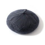 100% Cashmere Knit Beret French Beret with Geometric Texture