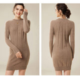 Women's 100% Cashmere Turtleneck Sweater Dress Long Sleeve Knit Dress