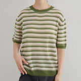 Women’s 100% Cashmere Striped Crew Neck Knit Top Sweater