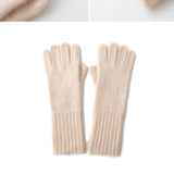 100% Cashmere Soft Ribbed Knit Winter Gloves with Warm Stretch Fit