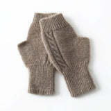 100% Cashmere Fingerless Gloves Cable Knit Wrist Warmers