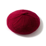 100% Cashmere Knit Beret French Beret with Geometric Texture