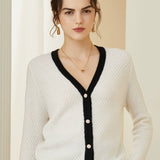 Women’s Cashmere Wool V-Neck Contrast Trim Cardigan