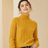 Women's Cashmere Wool Blend Cable Knit Turtleneck Thick Pullover Sweater