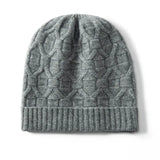 Unisex 100% Cashmere Cable Knit Beanie Hat with Folded Cuff