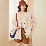 Women’s 100% Cashmere V-Neck Cardigan Relaxed Fit Button Knit Sweater
