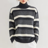 Women’s 100% Cashmere Striped Turtleneck Sweater