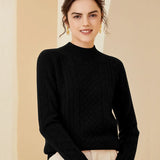 Women’s Cashmere Wool Mock Neck Cable Knit Thick Sweater