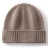 Classic 100% Cashmere Folded Cuff Beanie Knit Winter Hat
