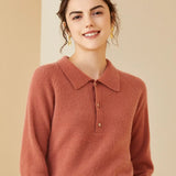 Women’s Cashmere Wool Button Collar Knit Pullover Polo Sweater