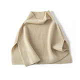 100% Cashmere Ribbed Knit Cape Shawl Pullover Poncho with Side Slits