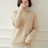 Women’s Cashmere Wool Cable Knit Turtleneck Loose Thick Sweater
