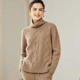 Women’s 100% Cashmere Cable Knit Turtleneck Relaxed Fit Sweater