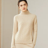 Women's 100% Cashmere Mock Neck Diamond Cable Knit Sweater