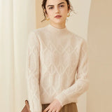 Women’s Cable Knit Mock Neck Cashmere Wool Sweater