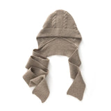 100% Cashmere Knit Hat Scarf Set Earflap Beanie with Long Scarf Ties
