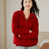 Women’s Cashmere Wool Half-Zip Ribbed High Neck Sweater