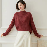 Women’s Mock Neck Cashmere Wool Raglan Sleeve Knit Pullover Sweater