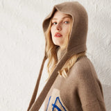 100% Cashmere Balaclava Hood Scarf Knit Hood with Long Ties for Women