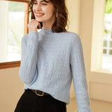 Women's 100% Cashmere Mock Neck Pointelle Knit Sweater