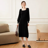 Women’s Cashmere Square Neck Puff Sleeve Knit Sweater Dress
