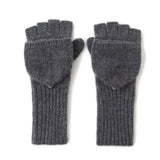 100% Cashmere Convertible Fingerless Gloves  Soft Knit Flip-Top Mittens