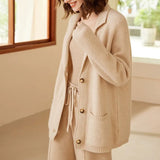 100% Cashmere Blazer Cardigan Button Front Knit Jacket with Pockets