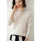 Women’s Cashmere Wool Crew Neck Textured Knit Pullover Sweater