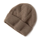 100% Cashmere Cable Knit Beanie Hat Soft Folded Cuff Winter Knit Cap