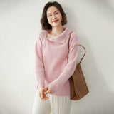 Women’s Cashmere Wool Zip Neck Ribbed Knit Relaxed Pullover Sweater