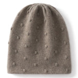 100% Cashmere Textured Beanie Hat Knit Winter Cap for Women