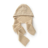 100% Cashmere Knit Hat Scarf Set Earflap Beanie with Long Scarf Ties