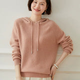 Women's Cashmere Wool Blend Hooded Knit Sweater Pullover Hoodie