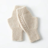 100% Cashmere Fingerless Gloves Cable Knit Wrist Warmers