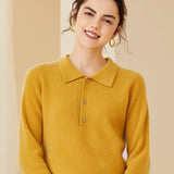 Women’s Cashmere Wool Button Collar Knit Pullover Polo Sweater