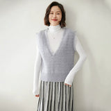Women’s Fringed V-Neck Cashmere Wool Knit Vest Thick Sleeveless Sweater