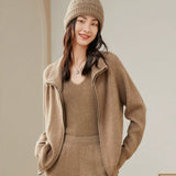 Women's Cashmere Wool Blend Zip Up Turtleneck Knit Cardigan Jacket