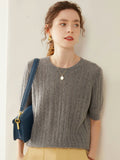 Women's Cashmere Wool Cable Knit Short Sleeve Sweater