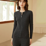 Women’s 100% Cashmere Ribbed Zip-Up Cardigan Sweater