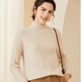 Women’s Cashmere Wool Mock Neck Cable Knit Sweater Thick Warm Pullover