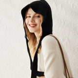 100% Cashmere Balaclava Hood Scarf Knit Hood with Long Ties for Women
