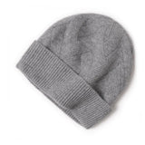 100% Cashmere Cable Knit Beanie Hat Soft Folded Cuff Winter Knit Cap