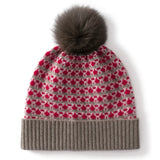 100% Cashmere Jacquard Pom Pom Beanie Hat Knit Winter Cap